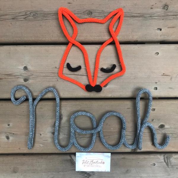Nursery Name Sign,Personalized Name,Tricotin,Personalized Gift,Customizided Gift,Baby Shower Gift,Le renard,Knitted Word,Nursery Decor